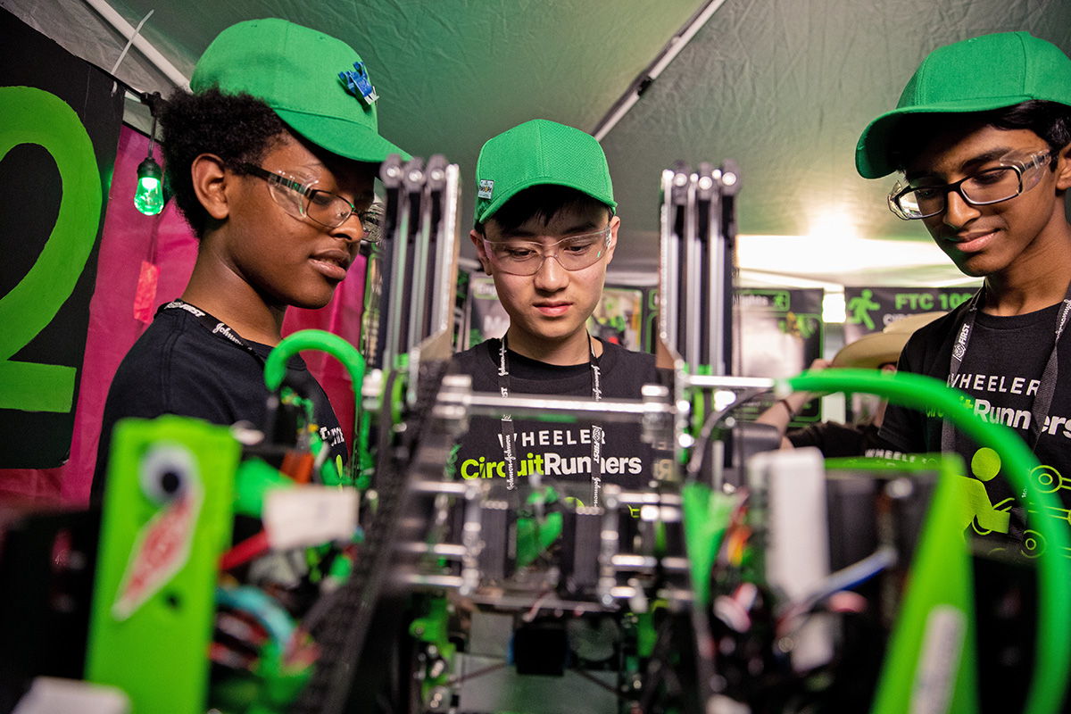 Students working on robotics projects